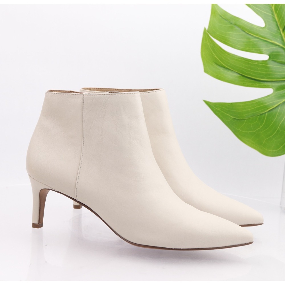 Franco Sarto Womens Devon Boots Size 9 White Leather Ankle Booties Kitten Heel